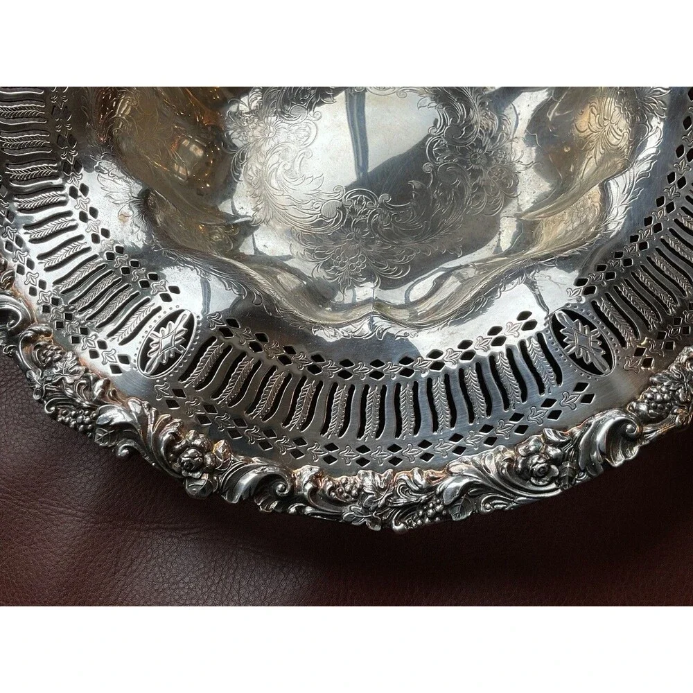 Silverplate Serving Bowl Ruffled Pierced Edge EG Webster & Sons 13.5” Ornate